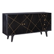 Linon Alivia Mango Wood Console 4 Drawers 2 Shelves in Black with Gold Lines