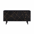 Linon Alivia Mango Wood Console 4 Drawers 2 Shelves in Black with Gold Lines