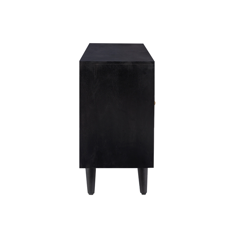 Linon Alivia Mango Wood Console 4 Drawers 2 Shelves in Black with Gold Lines