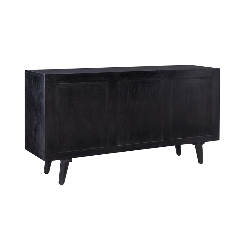 Linon Alivia Mango Wood Console 4 Drawers 2 Shelves in Black with Gold Lines
