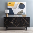 Linon Alivia Mango Wood Console 4 Drawers 2 Shelves in Black with Gold Lines