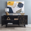Linon Alivia Mango Wood Console 4 Drawers 2 Shelves in Black with Gold Lines