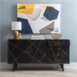 Linon Alivia Mango Wood Console 4 Drawers 2 Shelves in Black with Gold Lines