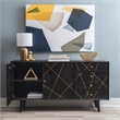 Linon Alivia Mango Wood Console 4 Drawers 2 Shelves in Black with Gold Lines
