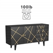 Linon Alivia Mango Wood Console 4 Drawers 2 Shelves in Black with Gold Lines