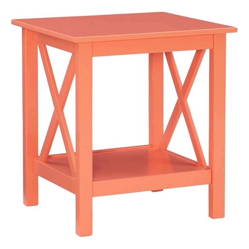Linon Dalton Wood Accent End Table in Coral Orange