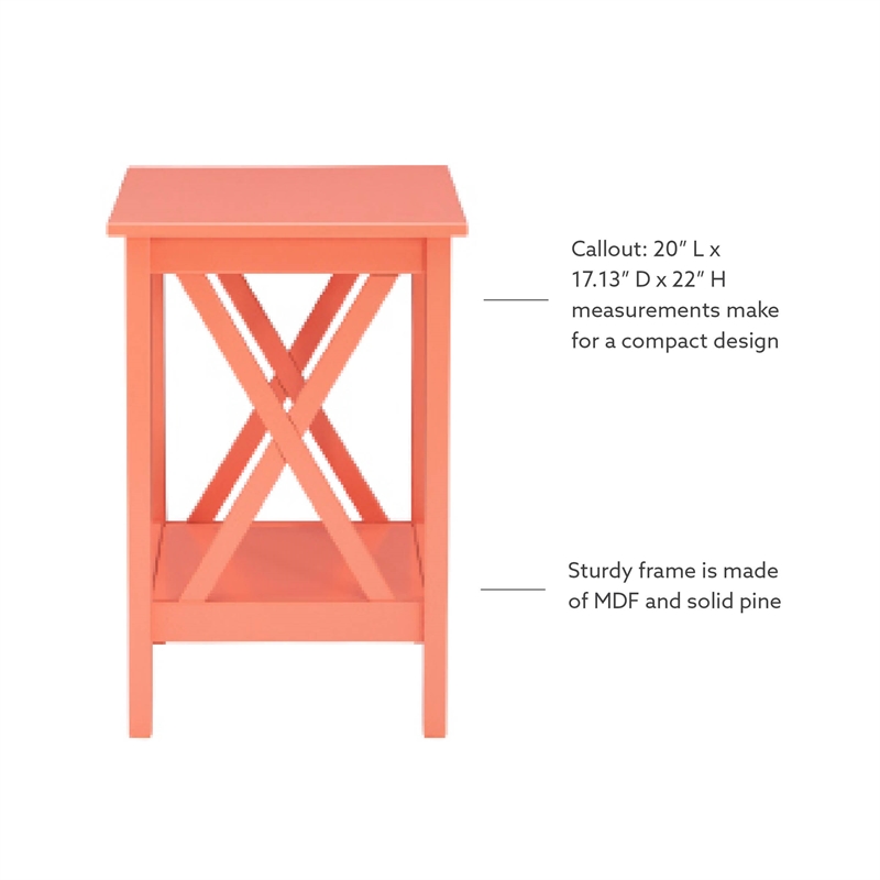 Linon Dalton Wood Accent End Table in Coral Orange