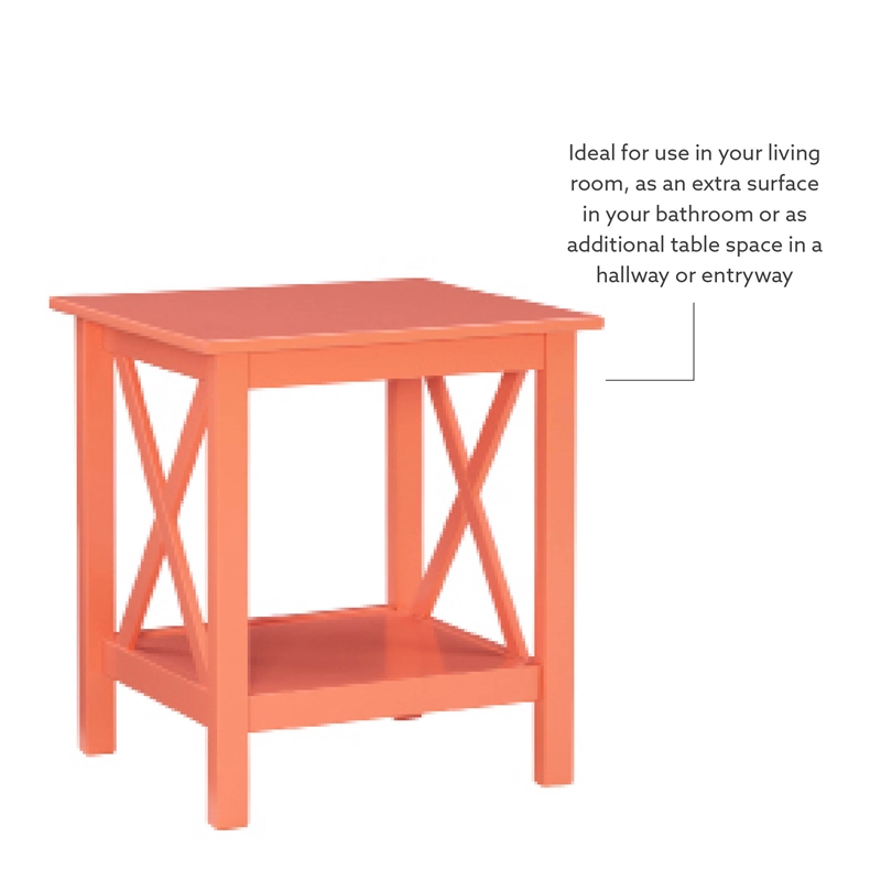 Linon Dalton Wood Accent End Table in Coral Orange