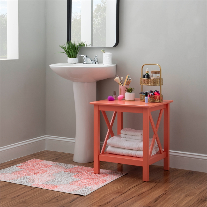 Linon Dalton Wood Accent End Table in Coral Orange