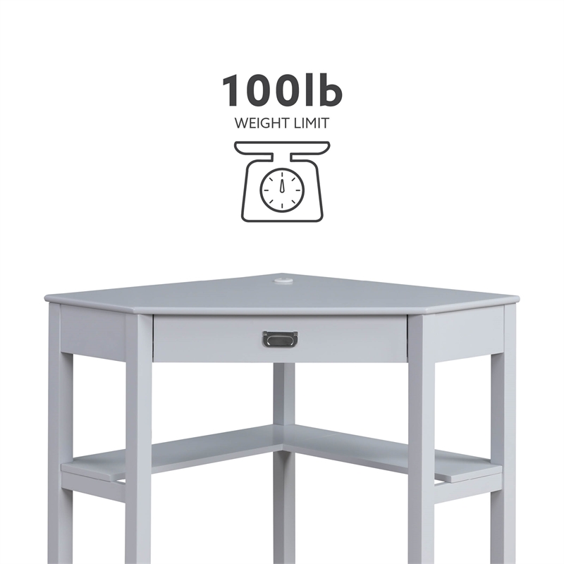 Linon Peggy Wood One Drawer Corner Desk in Gray