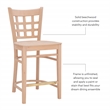 Linon Flint Set of 2 Lattice Back Counter Stools in Unfinished Natural Wood