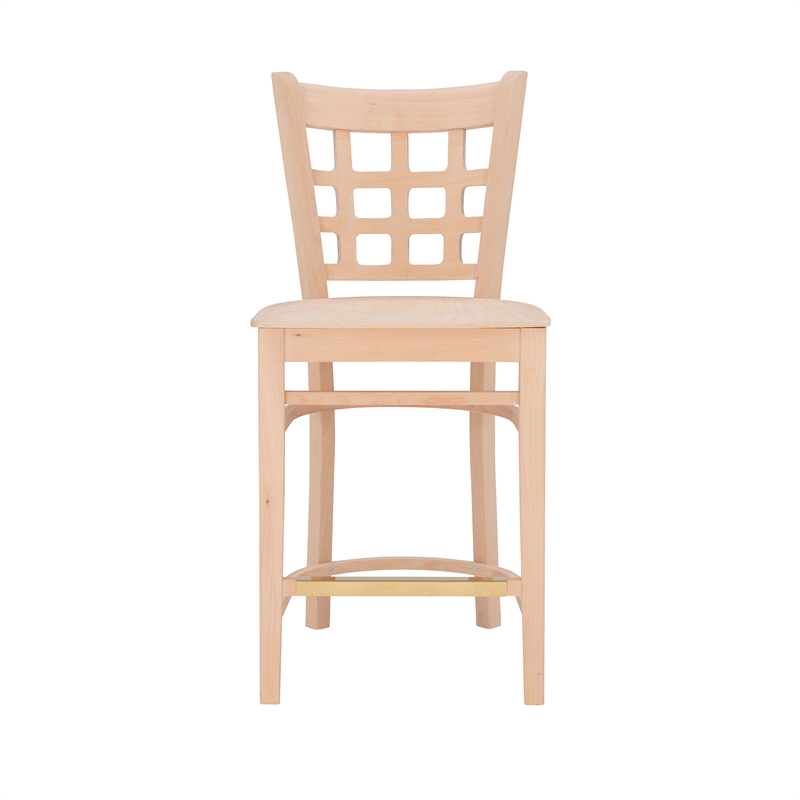 Linon Flint Set of 2 Lattice Back Counter Stools in Unfinished Natural Wood