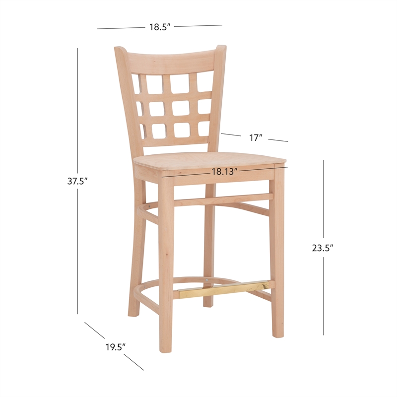 Linon Flint Set of 2 Lattice Back Counter Stools in Unfinished Natural Wood