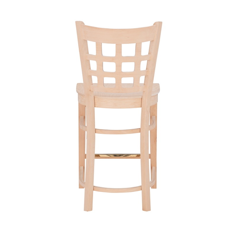 Linon Flint Set of 2 Lattice Back Counter Stools in Unfinished Natural Wood