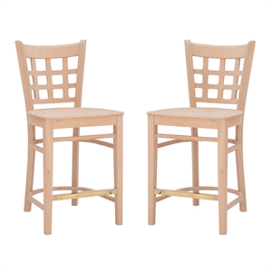 Linon Flint Set of 2 Lattice Back Counter Stools in Unfinished Natural Wood
