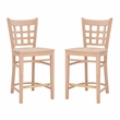 Linon Flint Set of 2 Lattice Back Counter Stools in Unfinished Natural Wood