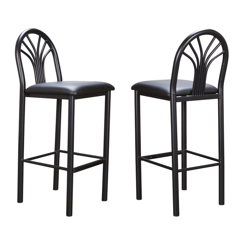 Linon Lemmie Metal Set of Two Commercial Grade Barstools in Black