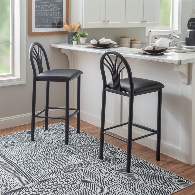 Linon Lemmie Metal Set of Two Commercial Grade Barstools in Black