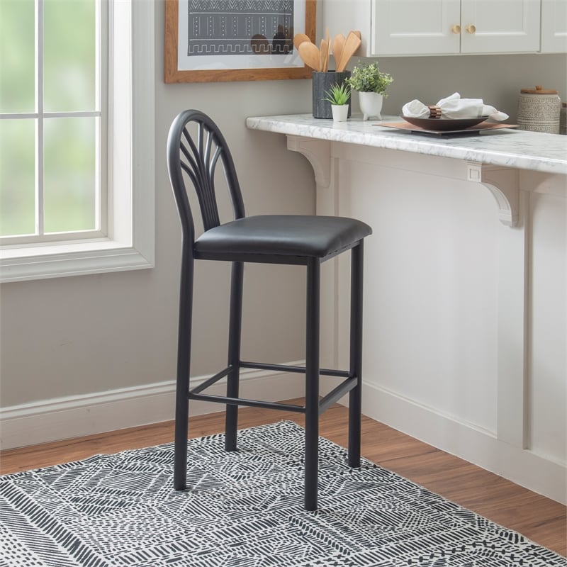Linon Lemmie Metal Set of Two Commercial Grade Barstools in Black