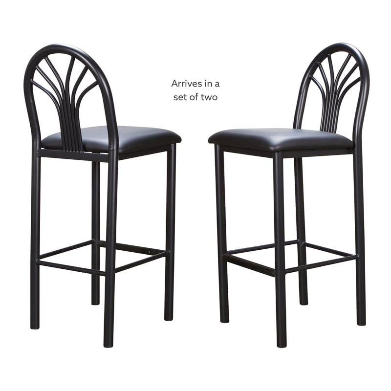 Linon Lemmie Metal Set of Two Commercial Grade Barstools in Black