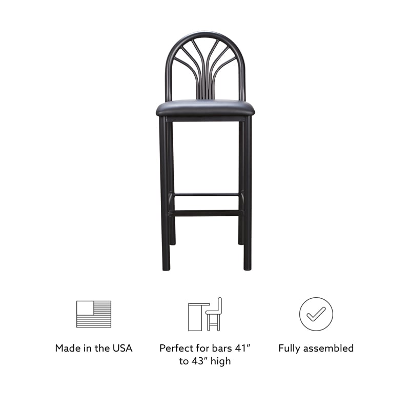 Linon Lemmie Metal Set of Two Commercial Grade Barstools in Black