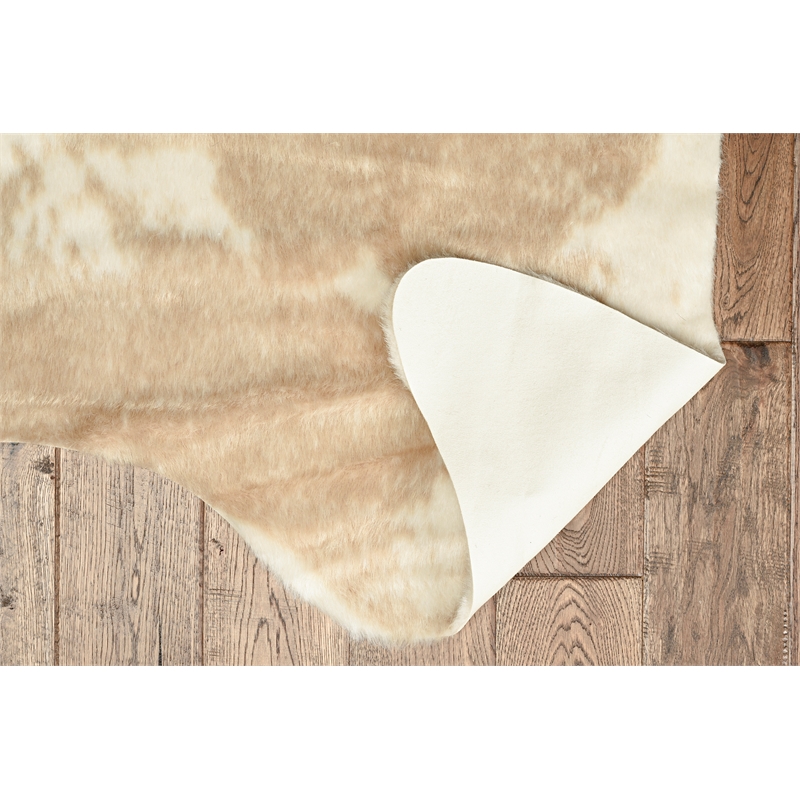 Linon Faux Hide Polyester Cowhide Tufted Printed Area Rug in Caramel and Cream