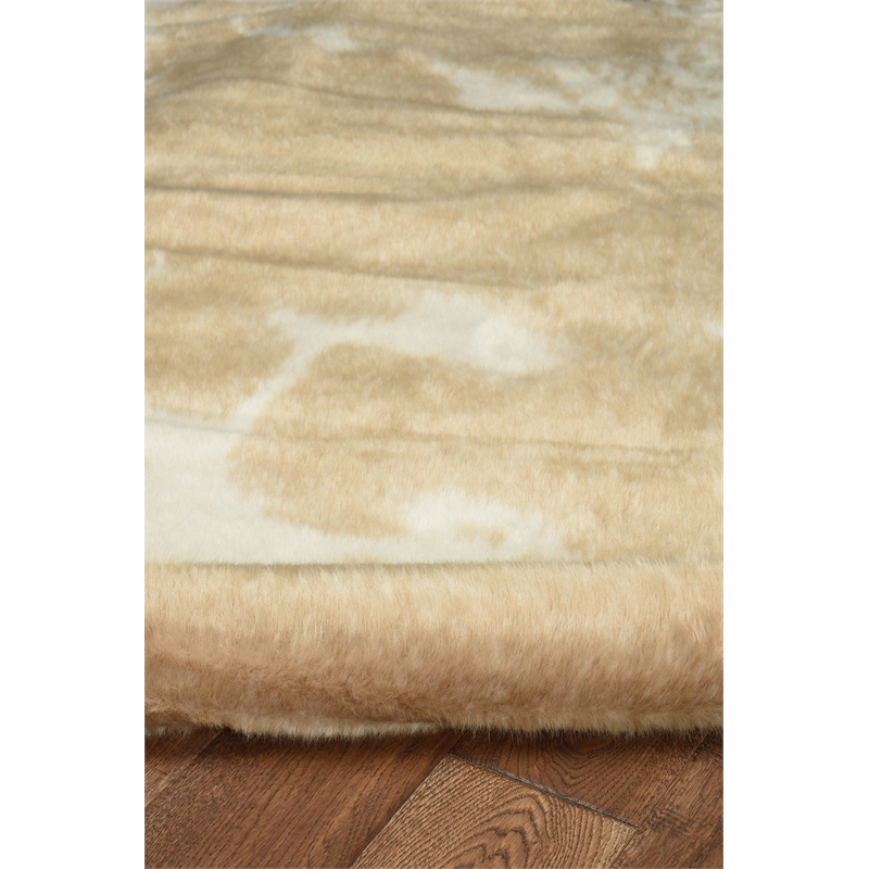 Linon Faux Hide Polyester Cowhide Tufted Printed Area Rug in Caramel and Cream