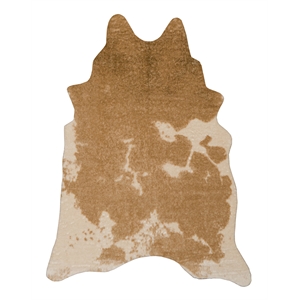linon faux hide polyester cowhide tufted printed area rug in caramel and cream