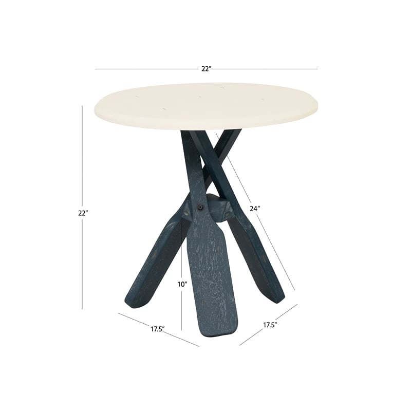 Linon Opal Distressed Wood Coastal Canoe Paddle Side Table in Blue/Cream