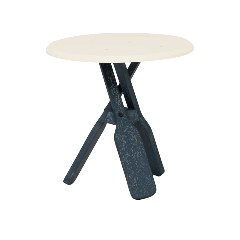 Linon Opal Distressed Wood Coastal Canoe Paddle Side Table in Blue/Cream