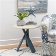 Linon Opal Distressed Wood Coastal Canoe Paddle Side Table in Blue/Cream