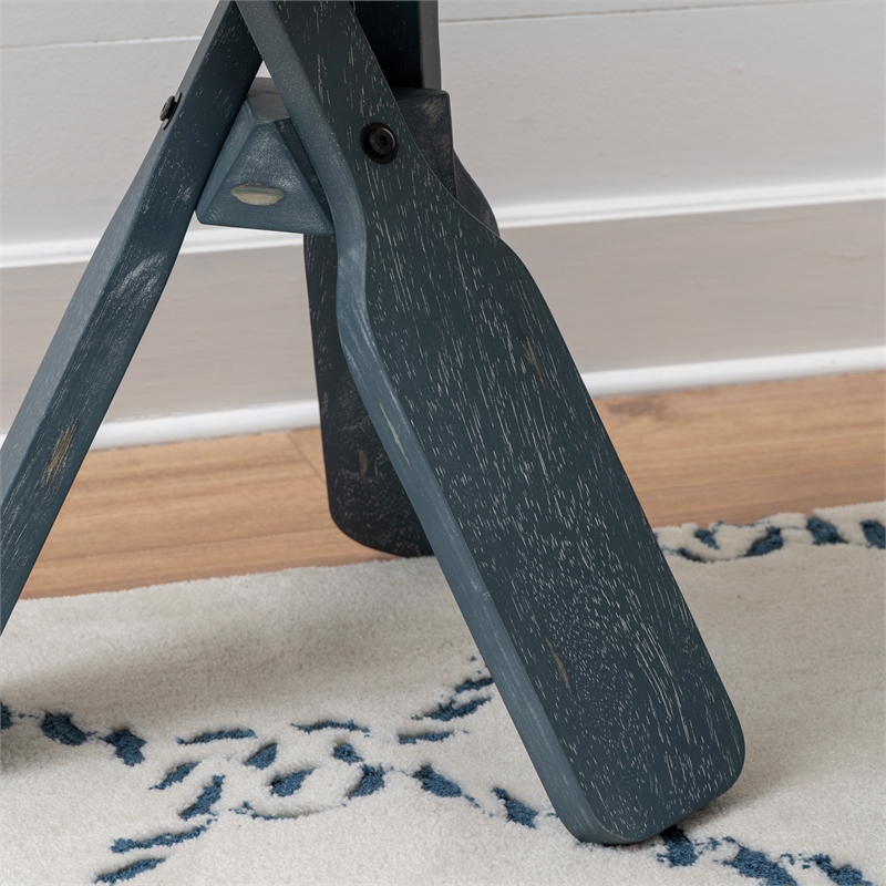 Linon Opal Distressed Wood Coastal Canoe Paddle Side Table in Blue/Cream