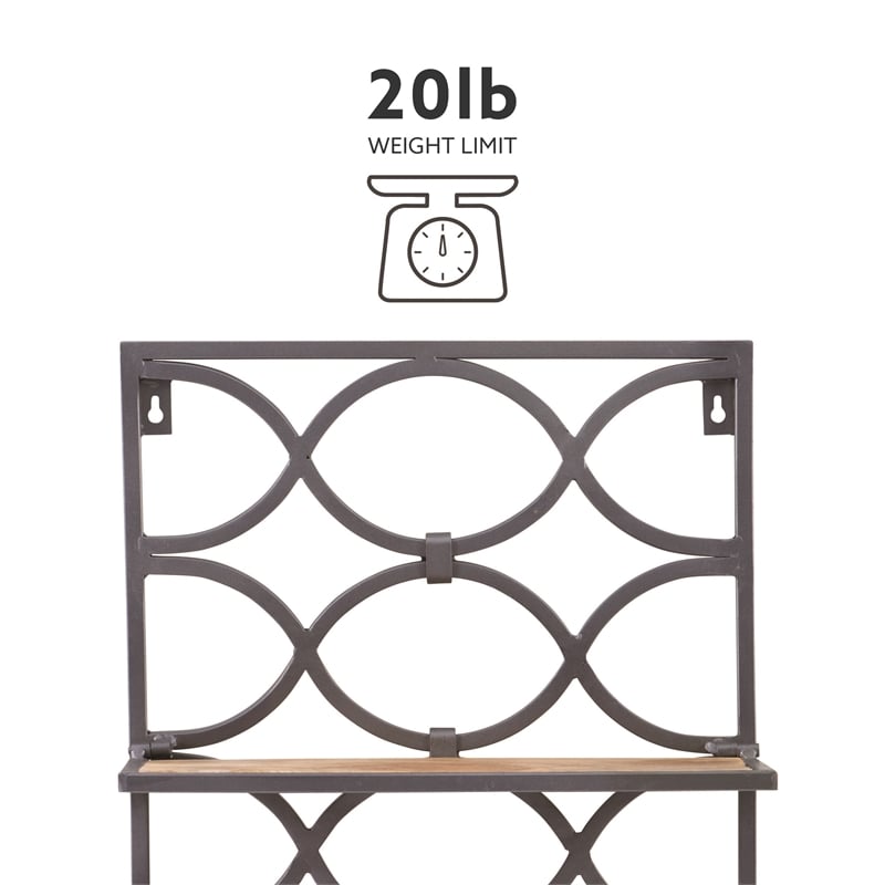 Linon Eli Wall Shelves Natural Distressed Wood Interwoven Iron Frame in Charcoal