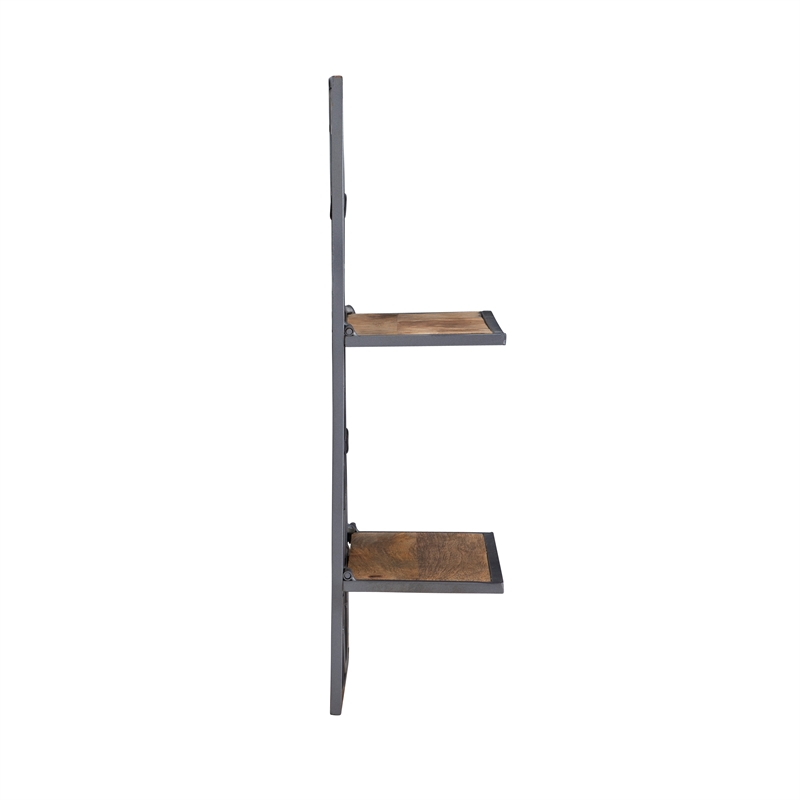 Linon Eli Wall Shelves Natural Distressed Wood Interwoven Iron Frame in Charcoal