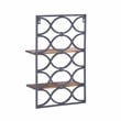 Linon Eli Wall Shelves Natural Distressed Wood Interwoven Iron Frame in Charcoal