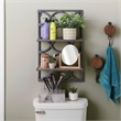 Linon Eli Wall Shelves Natural Distressed Wood Interwoven Iron Frame in Charcoal
