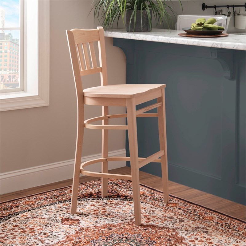 Linon Adella Set of 2 Slat Back Barstools Commercial Grade in Unfinished Wood