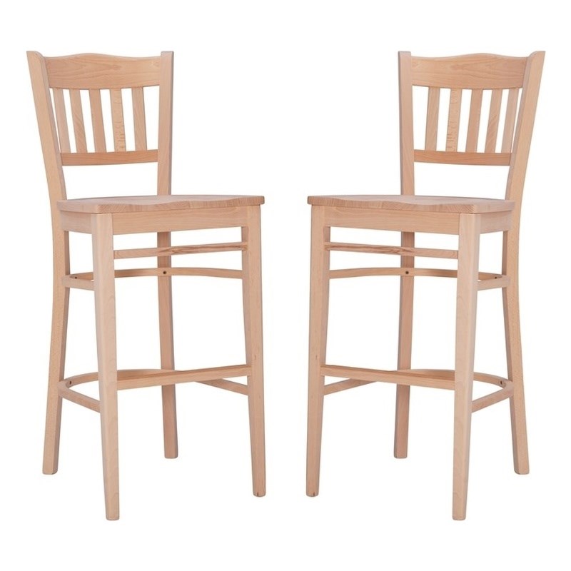 Linon Adella Set of 2 Slat Back Barstools Commercial Grade in Unfinished Wood