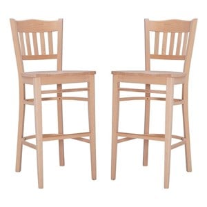 Linon Adella Set of 2 Slat Back Barstools Commercial Grade in Unfinished Wood