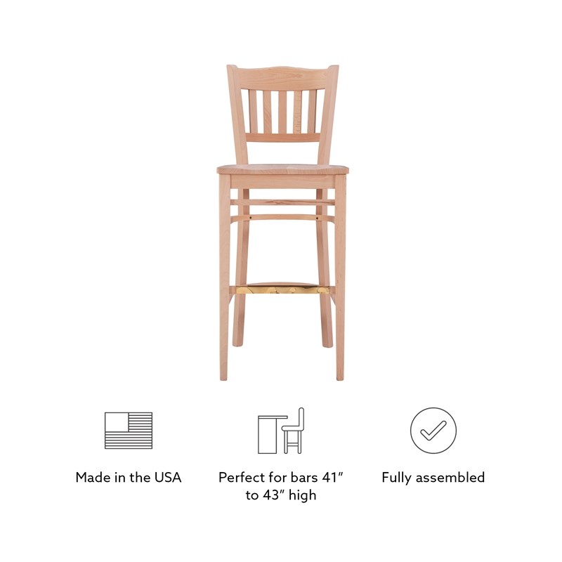 Linon Adella Set of 2 Slat Back Barstools Commercial Grade in Unfinished Wood