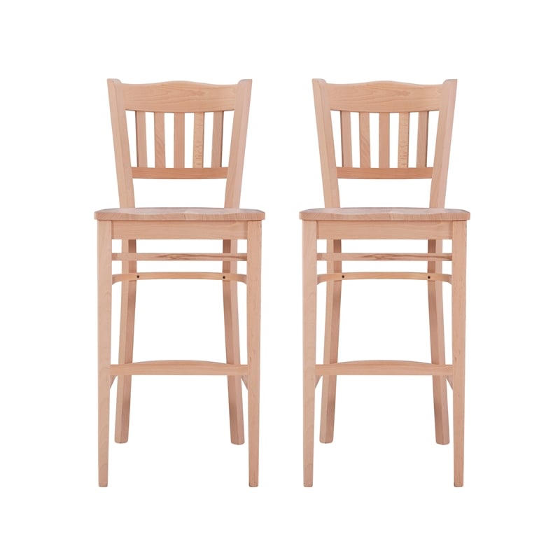 Linon Adella Set of 2 Slat Back Barstools Commercial Grade in Unfinished Wood