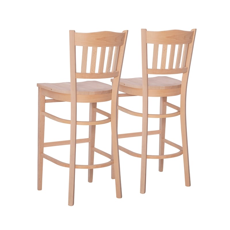 Linon Adella Set of 2 Slat Back Barstools Commercial Grade in Unfinished Wood