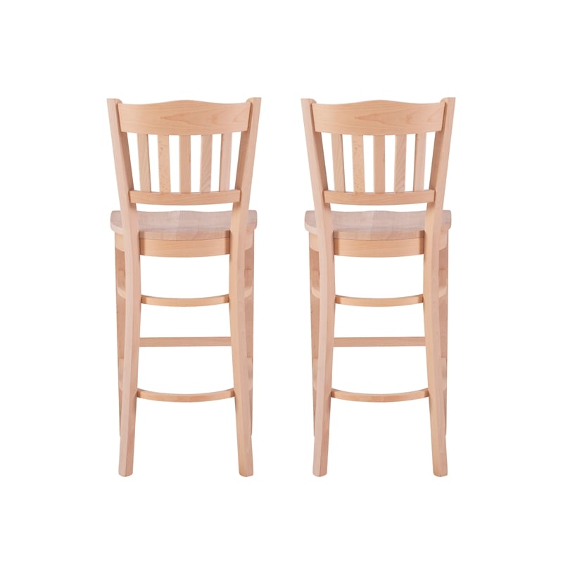 Linon Adella Set of 2 Slat Back Barstools Commercial Grade in Unfinished Wood