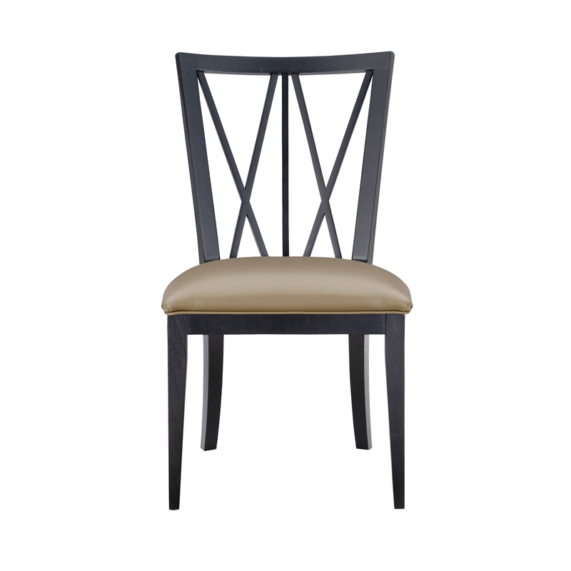 Linon Preston Set of Two Faux Leather Dining Chairs in Black Beechwood