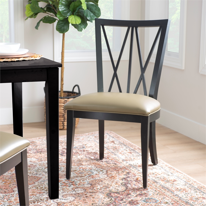 Linon Preston Set of Two Faux Leather Dining Chairs in Black Beechwood