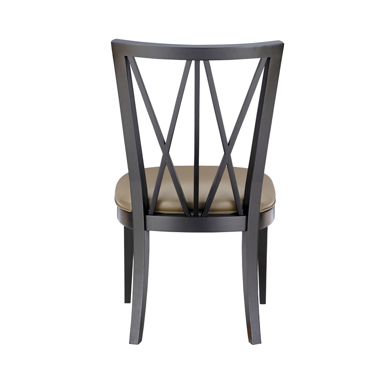 Linon Preston Set of Two Faux Leather Dining Chairs in Black Beechwood