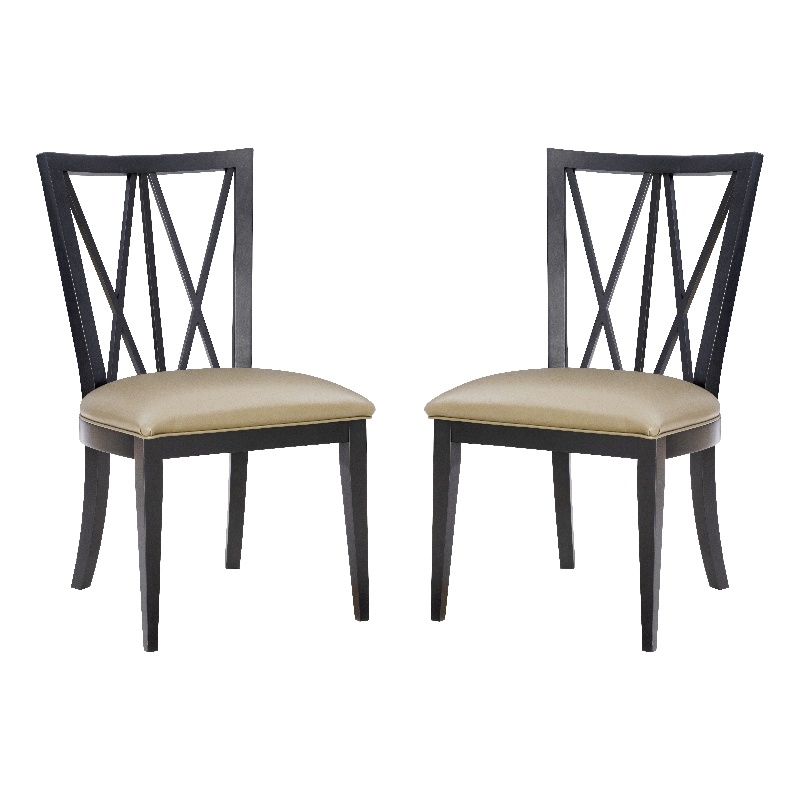 Linon Preston Set of Two Faux Leather Dining Chairs in Black Beechwood