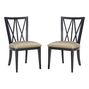 Linon Preston Set of Two Faux Leather Dining Chairs in Black Beechwood