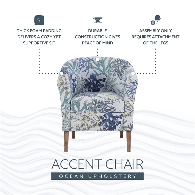 Linon Simon Oceanside Upholstered Club Chair in Blue Multi Coral Print Fabric