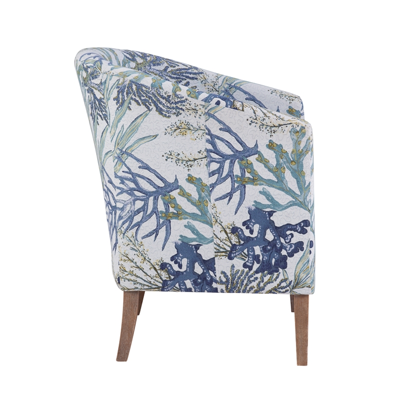 Linon Simon Oceanside Upholstered Club Chair in Blue Multi Coral Print Fabric
